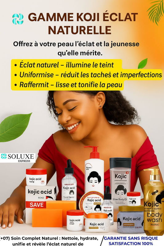 Gamme(1) Kojic Éclat (+07) Soin Complet Naturel : Nettoie, hydrate, unifie et révèle l’éclat naturel de votre peau.