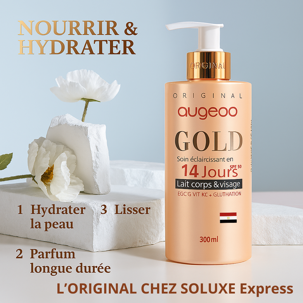 Lait Corporel Original Réparateur Purec Egyptien GOLD, Réparation Magique, Éclaircissante et Hydratante pour le Visage et le Corps.